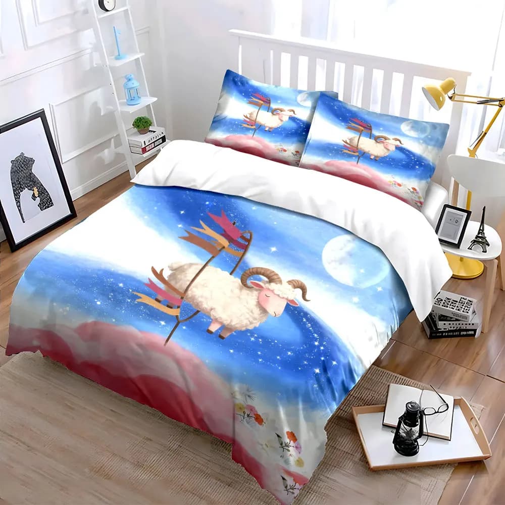 Set Decorativo Pecorella Sognante, Set Copripiumino Morbido e Confortevole, Include 1 Copripiumino e 2 Federe, Regalo