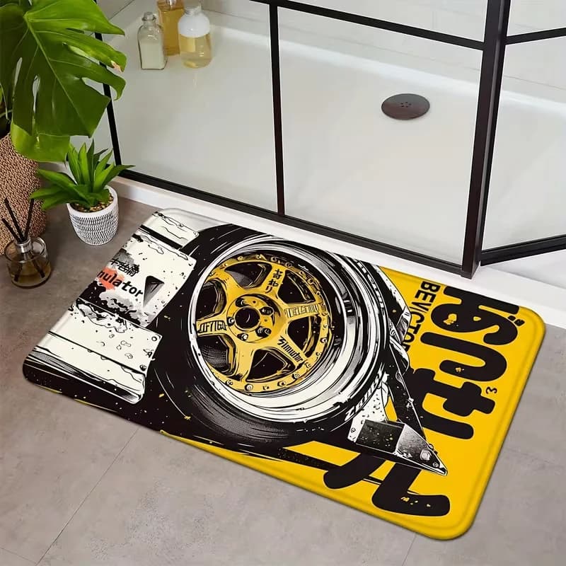 Zerbino Car Rug with Bold text 'RACING' BEntryway kitchen garage living room gift mat car lovers decorations for the house