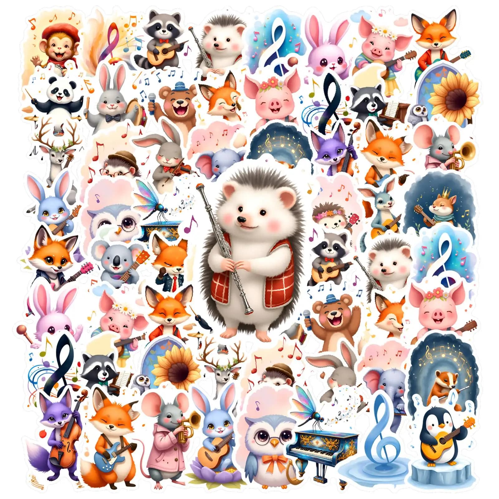 35pcs-50pcs Colorful Cute Characters Stickers Whimsical Music DIY Stickers Animal Stickers For Notebook Luggage Mobile Phone