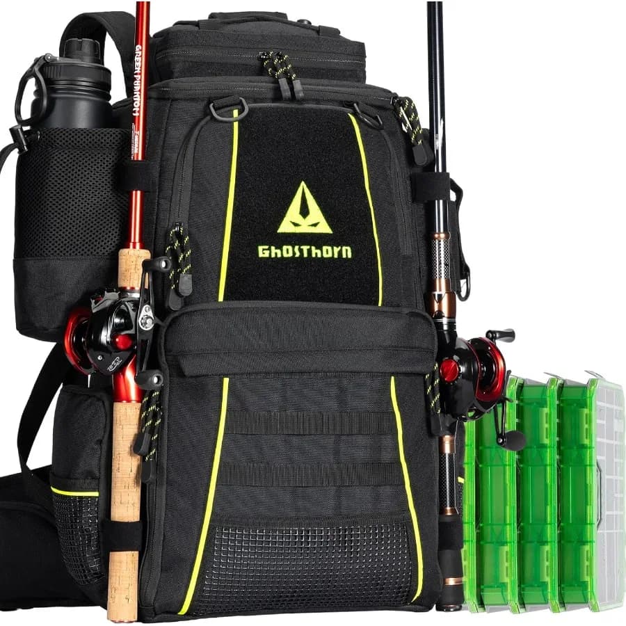Ghosthorn fishing gear backpack with 4 3600 boxes for equipment Canvas Large 43 liters outdoor bag with detachable pouch F