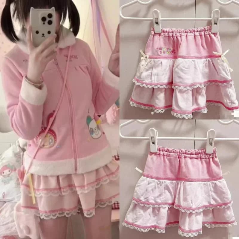 Bow Y2K Dresses Embroidery Japan Remake Mz Piano Naka Cute Soft Girl Embroidery Lace Skirt Puff Skirt A-line Half Body Dress New