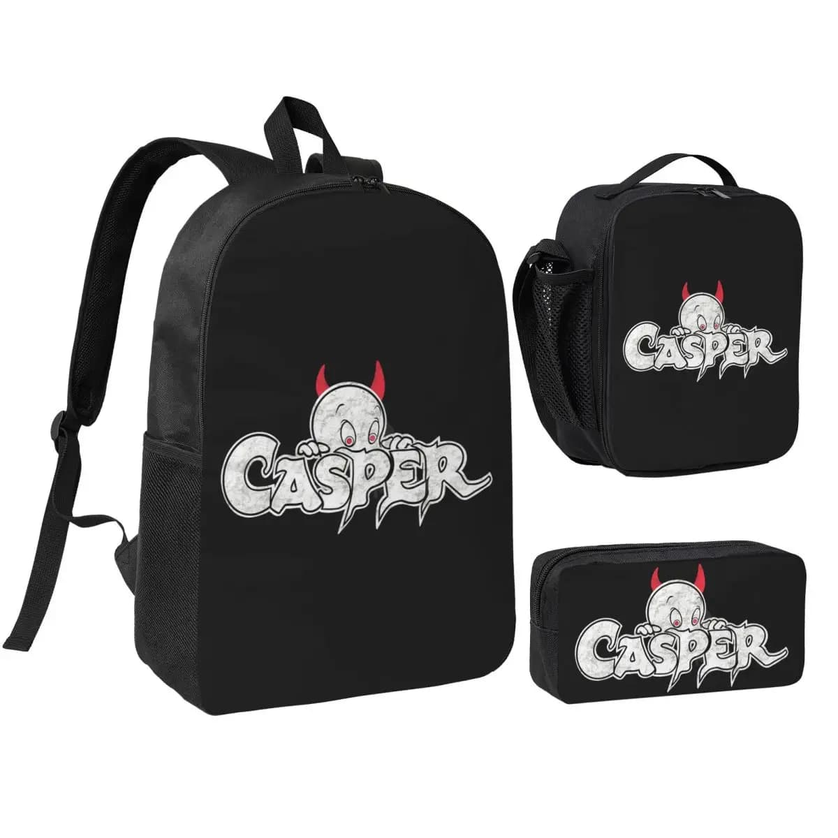 Zaino The Friendly Ghost Casper, borsa per libri per studenti, borsa da scuola, borse a tracolla, 3 pezzi, borsa termica per il pranzo, astuccio per matite