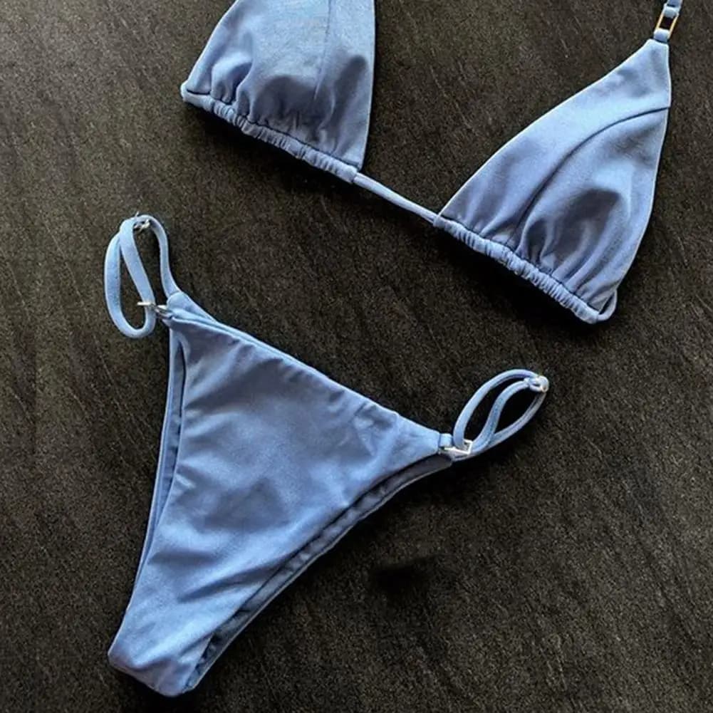 2025 Costume da bagno push-up con fasciatura posteriore Bikini Set due pezzi Halter Micro reggiseno a triangolo Vita bassa Perizoma costume da bagno per l'estate