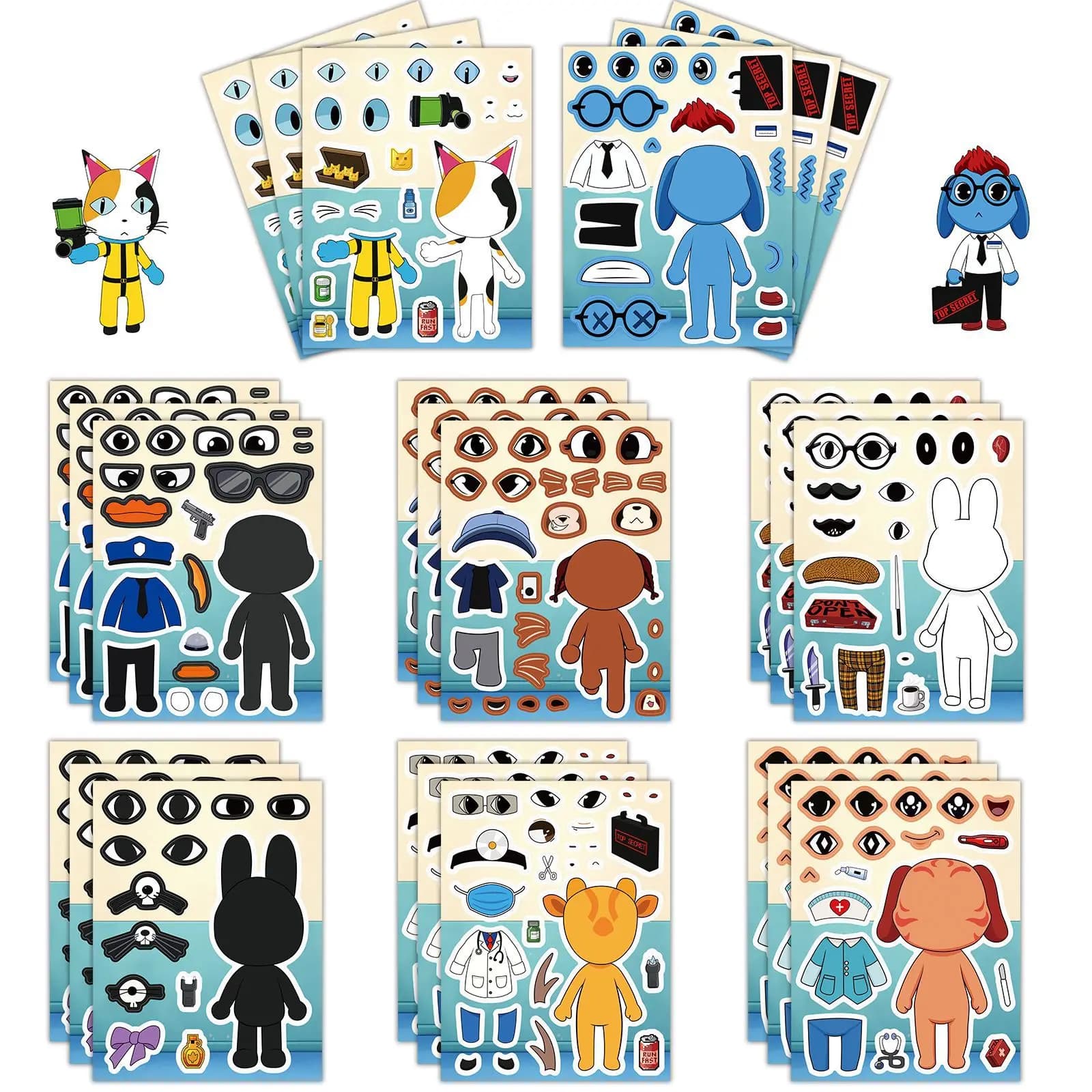 8Sheets Cute Animal Hospital Make a Face Cartoon Sticker Decoration DIY Phone Notebook Suitcase Laptop Fridge Graffiti Sticker