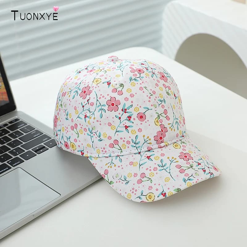 Cappellini da baseball estivi per bambini con stampa floreale, cappelli da sole per bambine, cappellini con visiera regolabile per bambine 4-8 anni