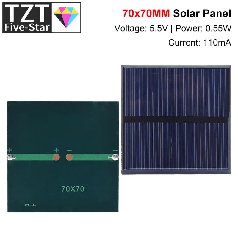 TZT 1/3PCS 5.5V 110mA pannello solare policristallino 70*70MM 0.55W Mini sunpower sistema solare FAI DA TE Per batteria Caricatore del telefono cellulare