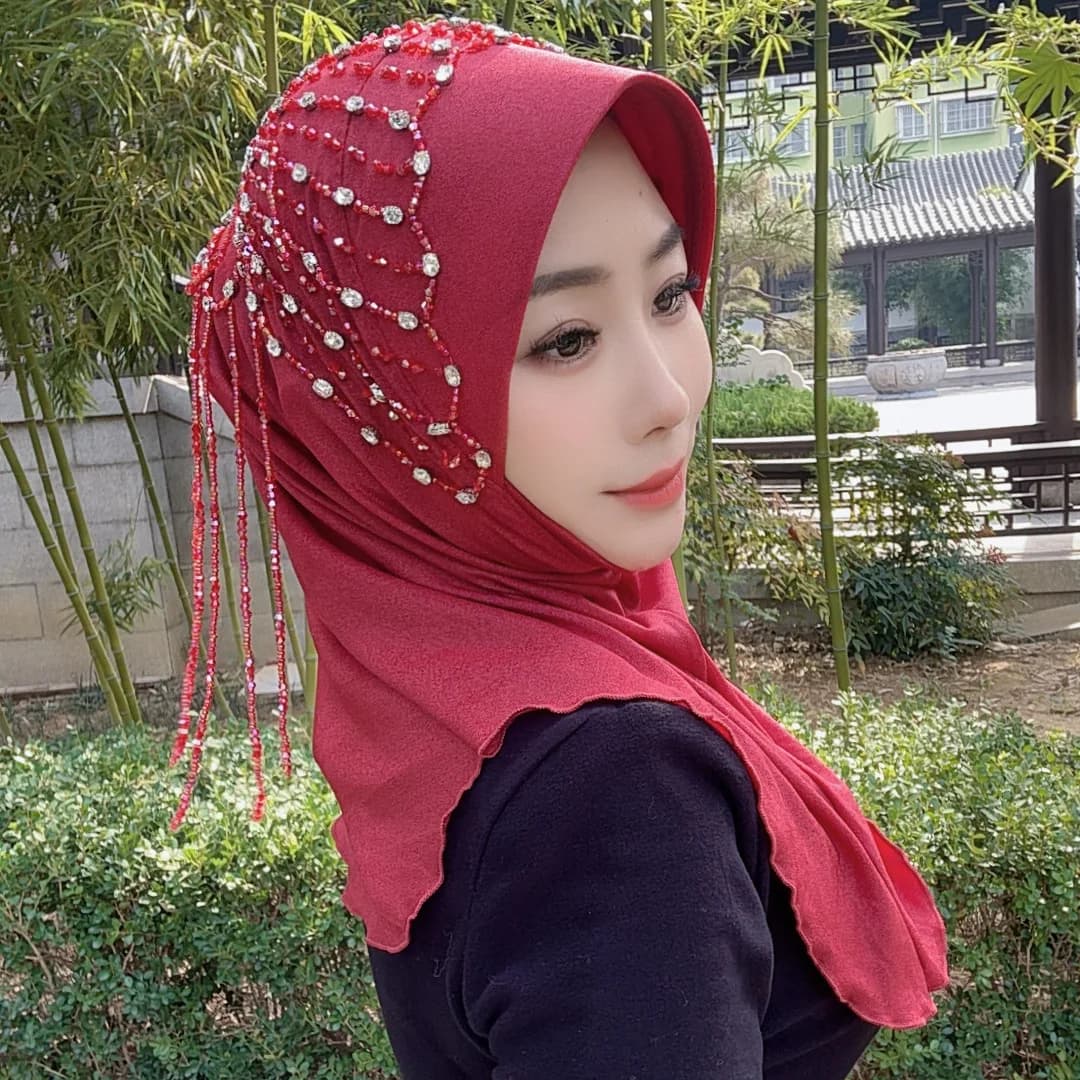 Cappelli Etnici Africani Hijab Neri di Lusso da Festa per Donne, con Diamanti, Tesa Rigida, Elastici, Accessori per Hijab e Sciarpe Musulmane
