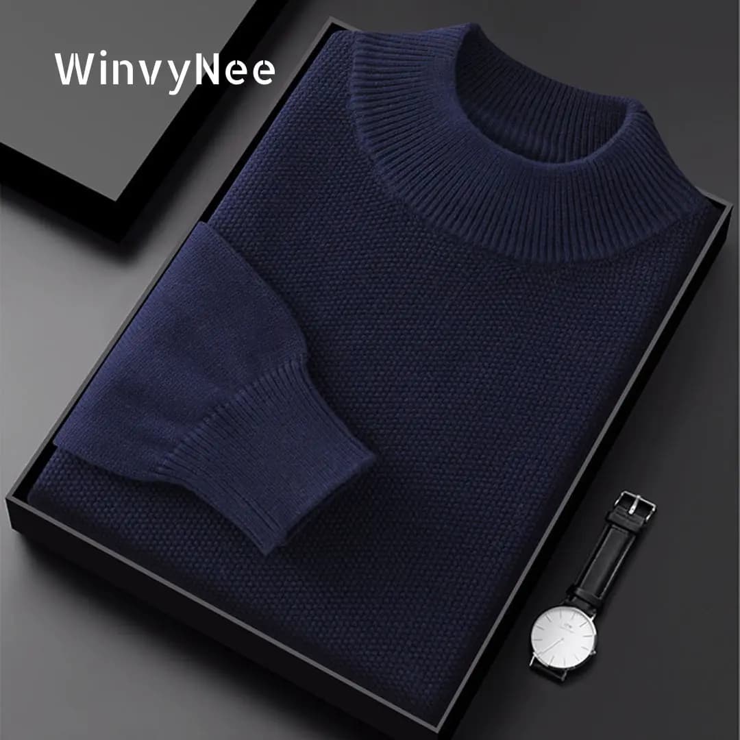 WinvyNee Men's Sweater Clothing 100% Cotton Casual Solid Half High Collar Long Sleeve Knitwear Tops Pullover Spring ZM1092004