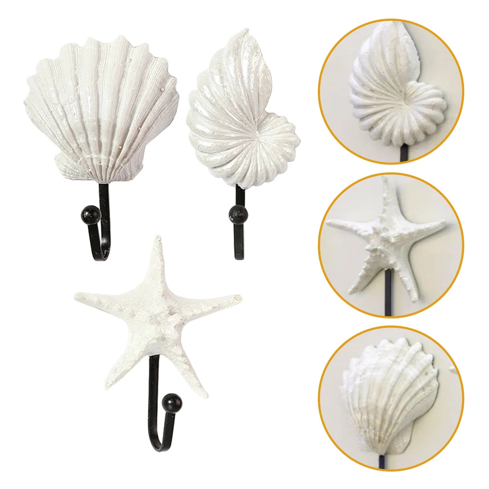6Pcs Nautical Wall Hooks Ocean Decor Coastal Towel Hooks for Bathroom Bedroom Seashell Seastar Conch Key Hat Robe Hangers