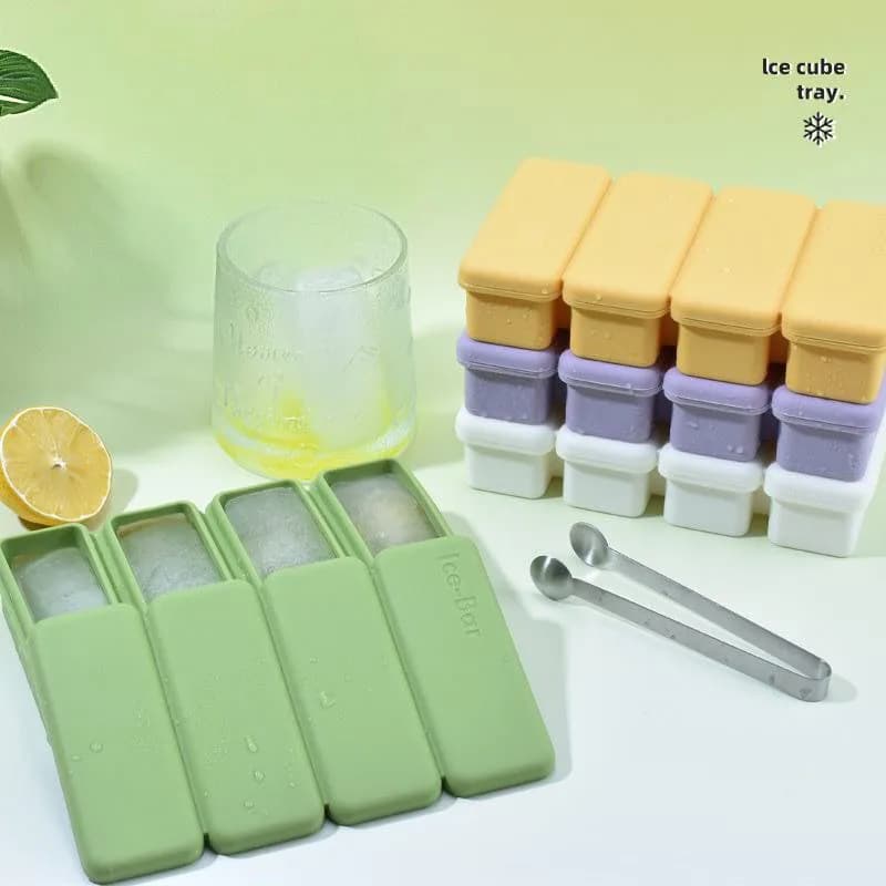 Stampo per cubetti di ghiaccio in silicone con coperchio, facile da sformare, per whisky, riutilizzabile.