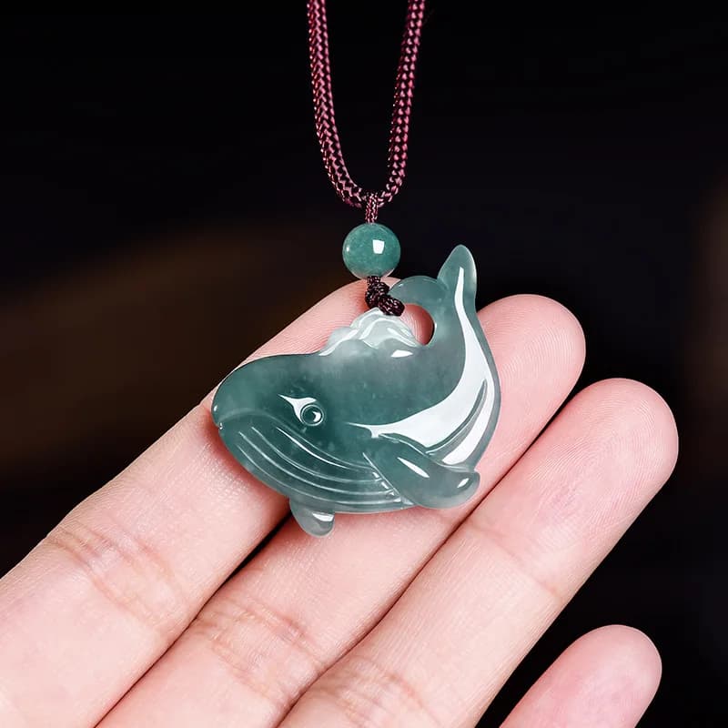 Natural Burmese Jadeite Whale Pendant Necklace Accessories Real Jade Charm Carved Amulet Jewelry Gemstone Gifts for Women