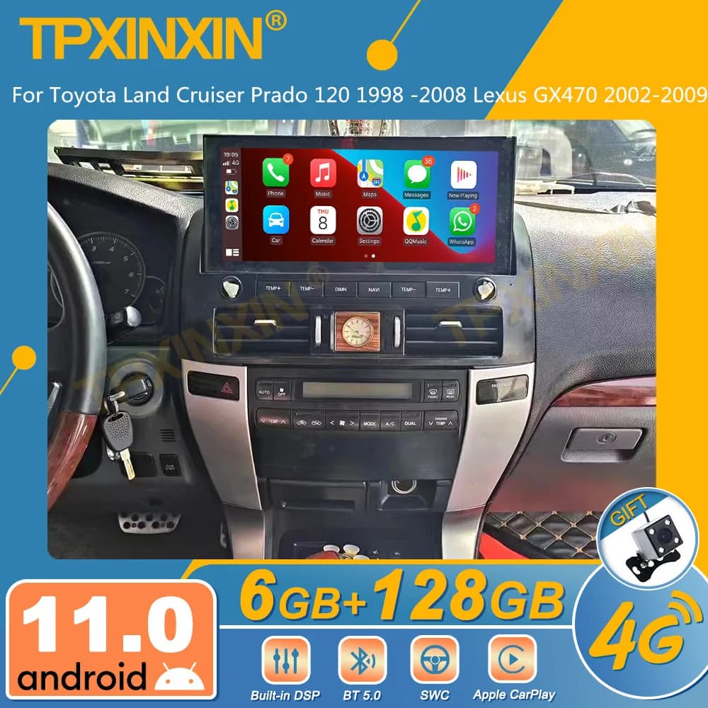 For Toyota Land Cruiser Prado 120 1998 -2008 Lexus Gx470 2002-2009 Android Car Radio Screen 2din Stereo Receiver Autoradio
