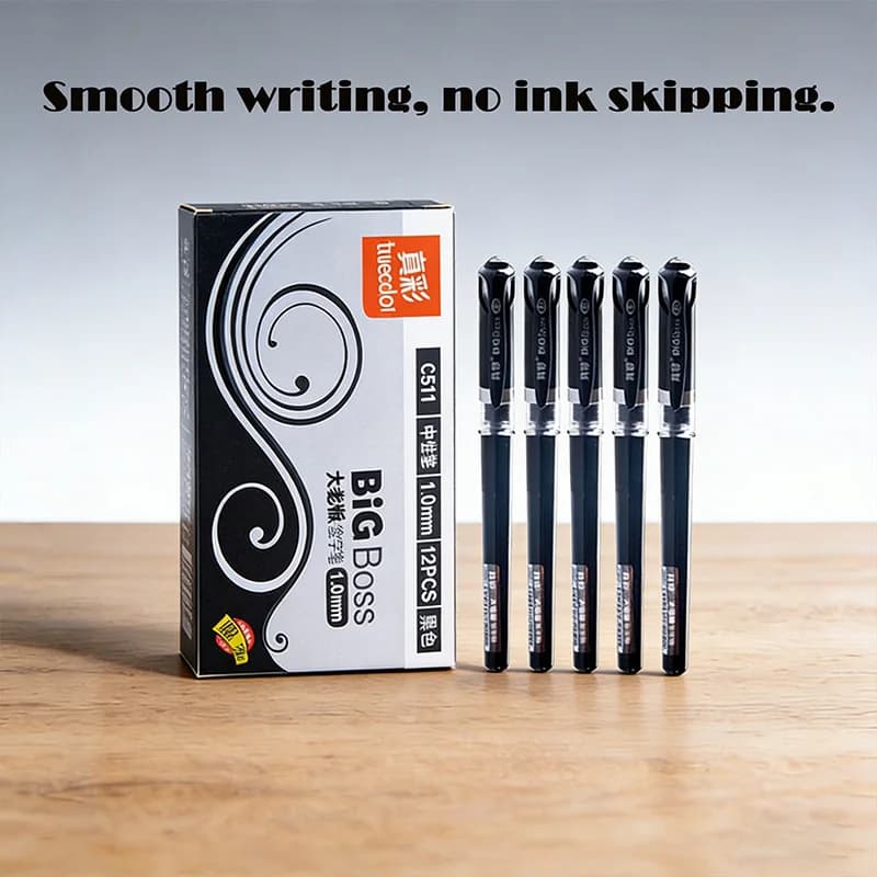Penne Gel Truecolor C511 Nere 1mm Confezione da 12, Scrittura Fluida, Senza Salti, Essenziali per l'Ufficio
