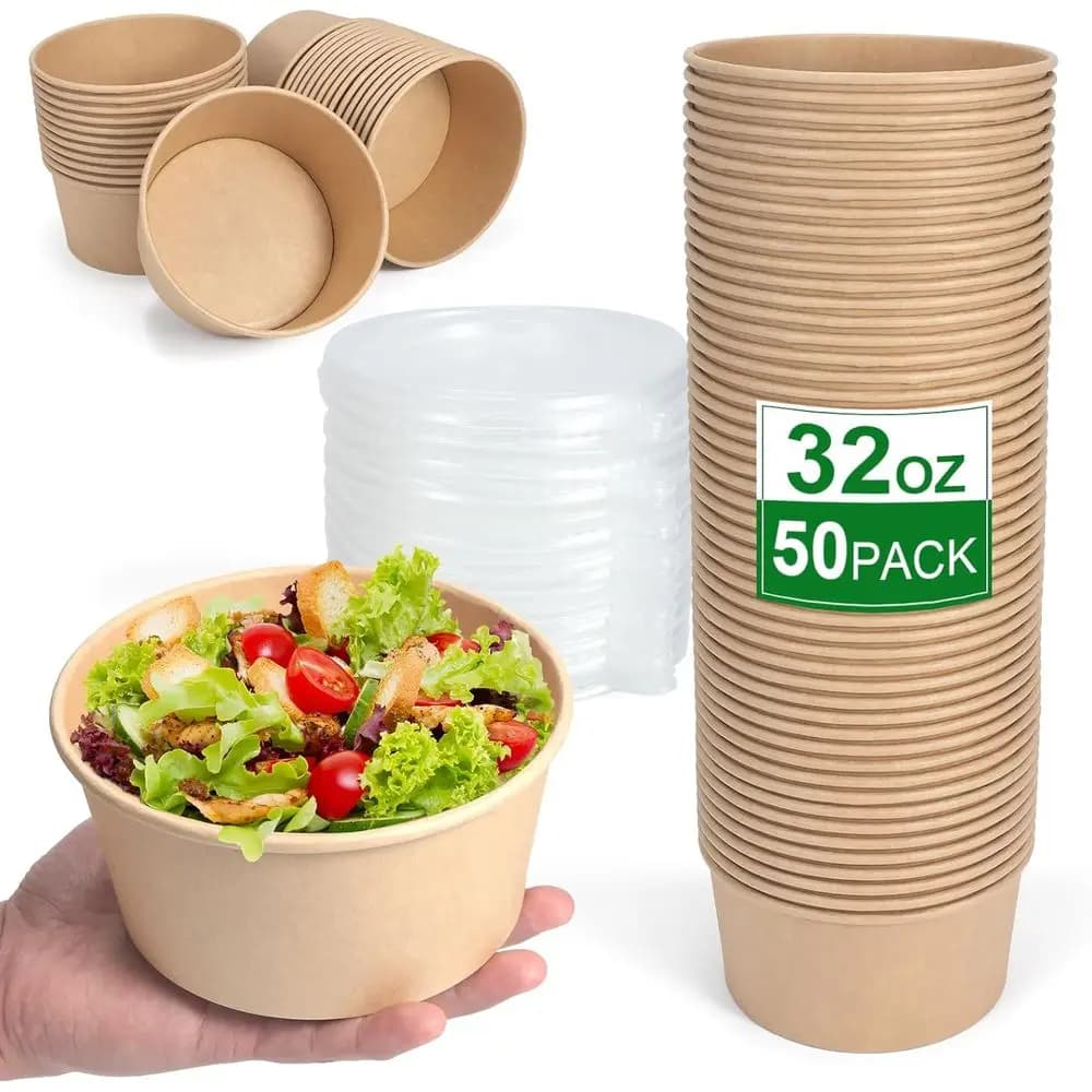 Confezione da 50 Contenitori Monouso da 32 Oz con Coperchi - Ideali per Zuppe Calde/Fredde e Insalate