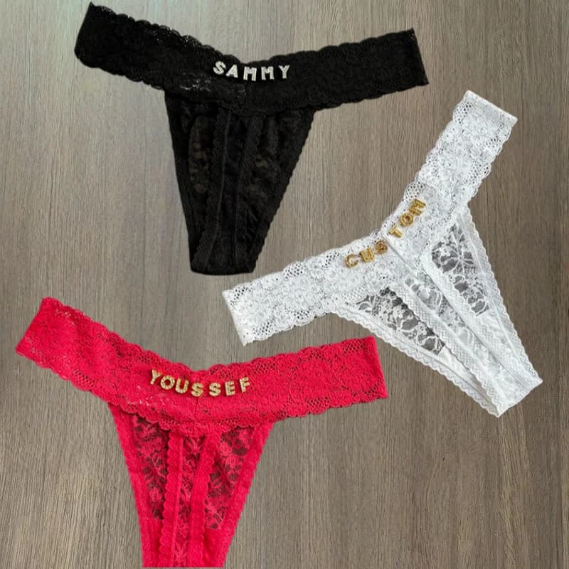 Personality Personality Custom Name Crystal Beads Loose bikini bikini in lace G-String Low waist briefs Women's lace Gift wife hot