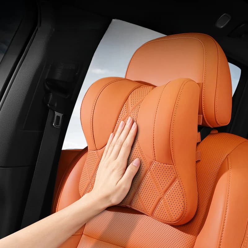 Car Headrest Lumbar Support Set Breathable Perforated PU Leather Memory Foam Neck Waist Pillow Universal Auto Head Cushion