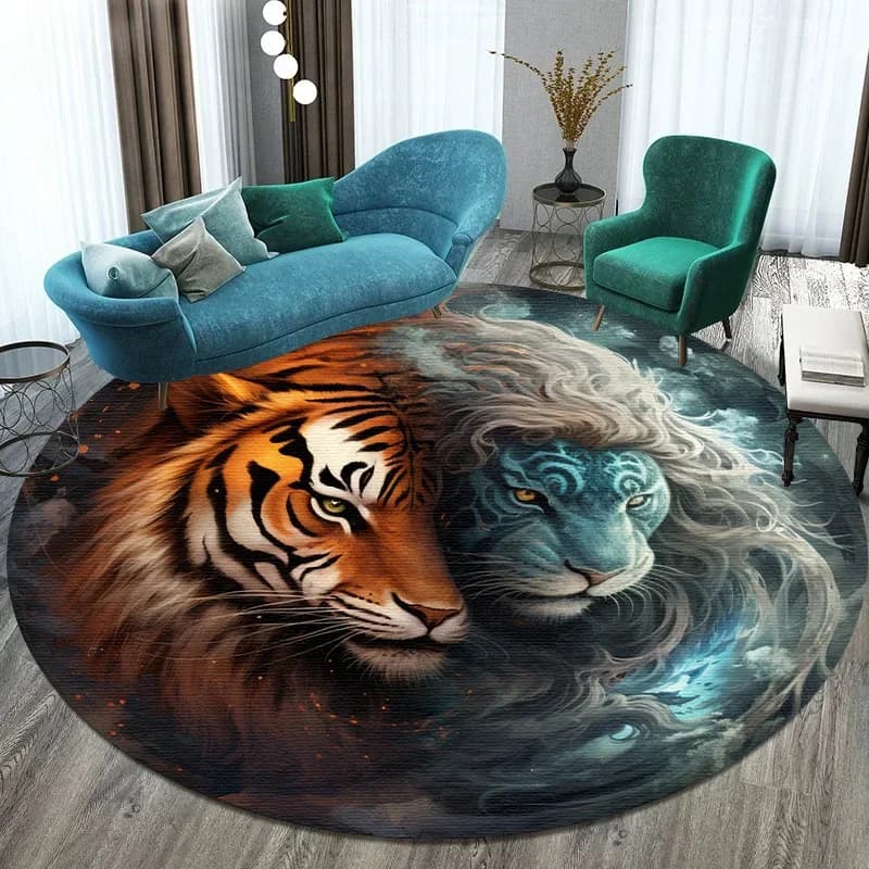 Large Round Carpet Living Room Decoration Bedroom Anti-slip Mat for Life Tree Dragon Leo Tiger Yin Yang Tai Chi Carpets