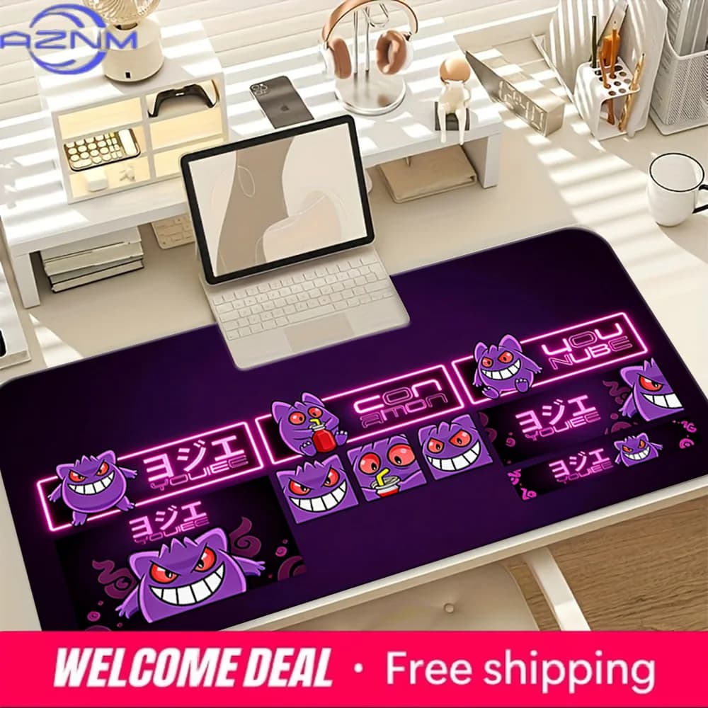 Tappetino per mouse da gioco Neon Gengar, tappetino da scrivania antiscivolo