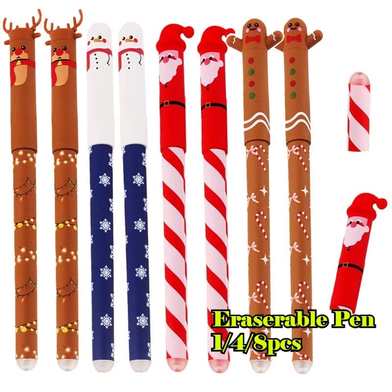 1/4/8 pezzi set di penne cancellabili natalizie carino Babbo Natale/pupazzo di neve/pan di zenzero/rina/con gomma di plastica regalo di cancelleria