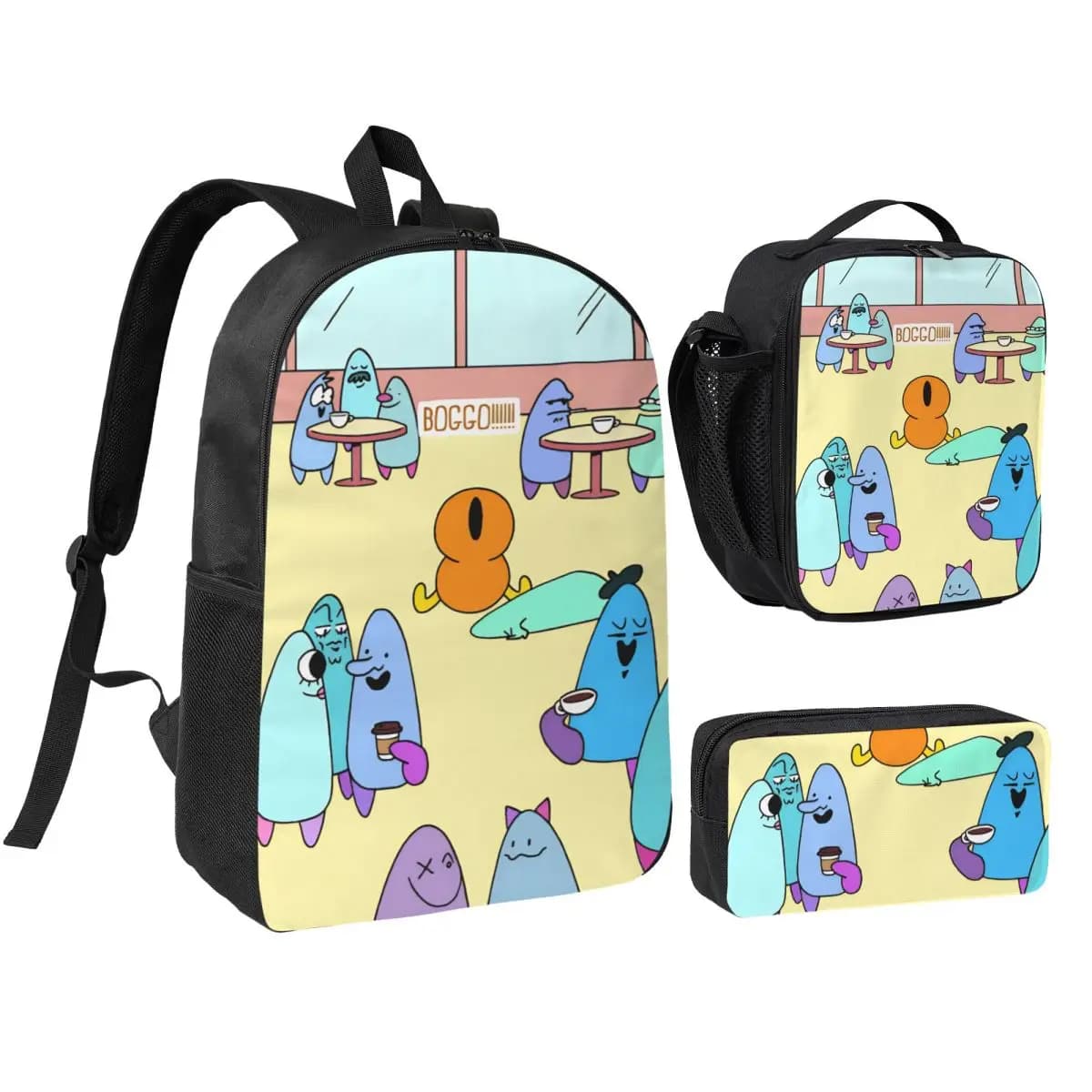 3Pcs The Land Of Boggs｠ Prints Backpack Set for Girls Boys Pencil Boxes Bookbag Sets with Lunch Box For School Students Daypack
