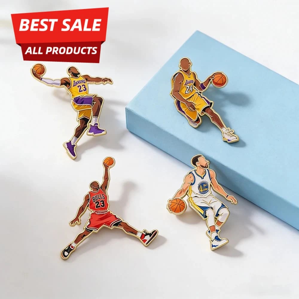 Set di 4 spille smaltate da basket, spille da risvolto e distintivi per zaino con motivi di stelle e atleti professionisti, gioielli da festa, regalo per i fan