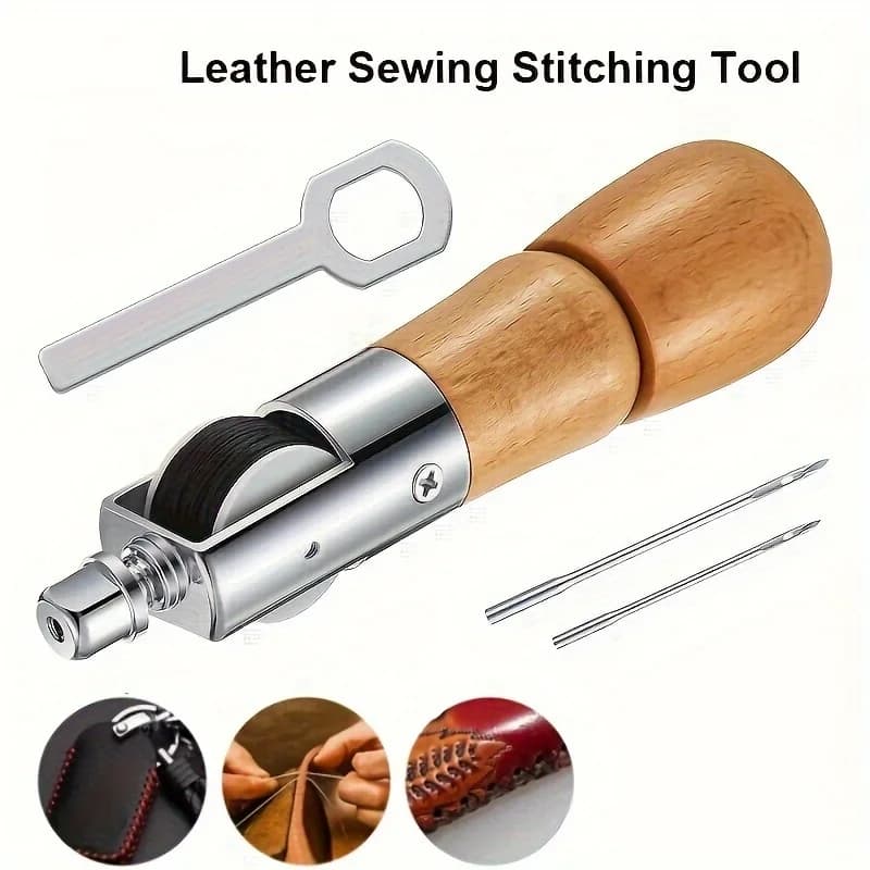 1 set di strumenti per cucire in pelle, macchina per cucire a mano in pelle, filo cerato, bordo artigianale in pelle, cinghie per cintura, calzolaio