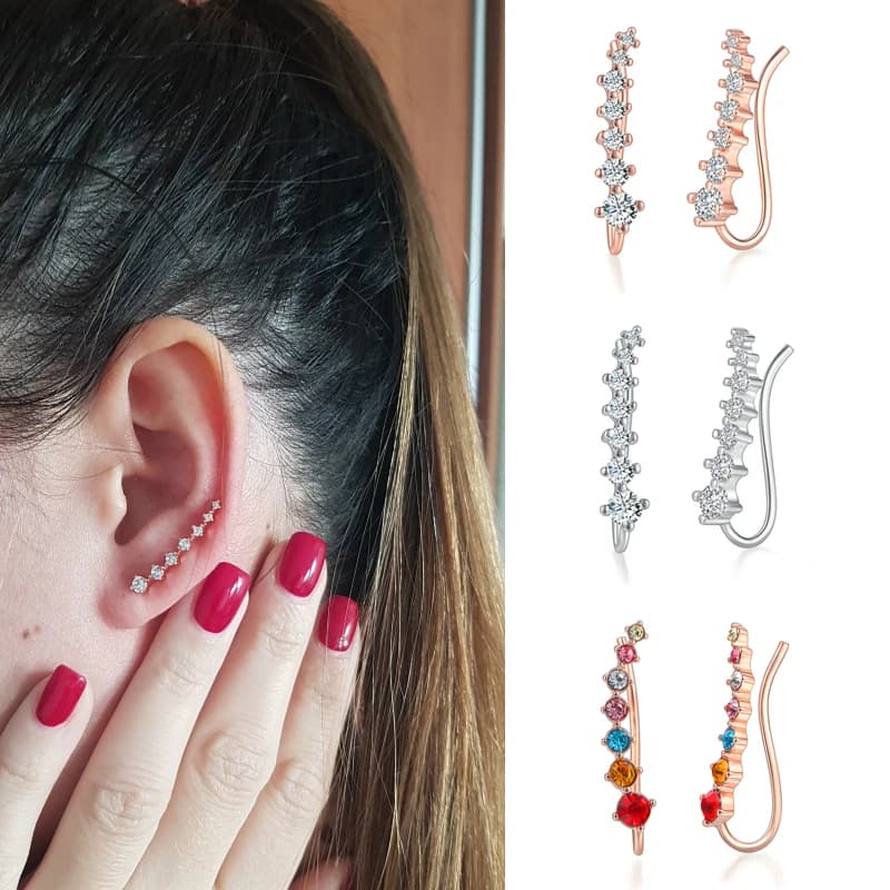 ZHOUYANG Climbing Earrings For Women Kpop Jewelry Zircon Rose Gold Color Piercing Earring Women's Ear Cuffs Wholesale E534