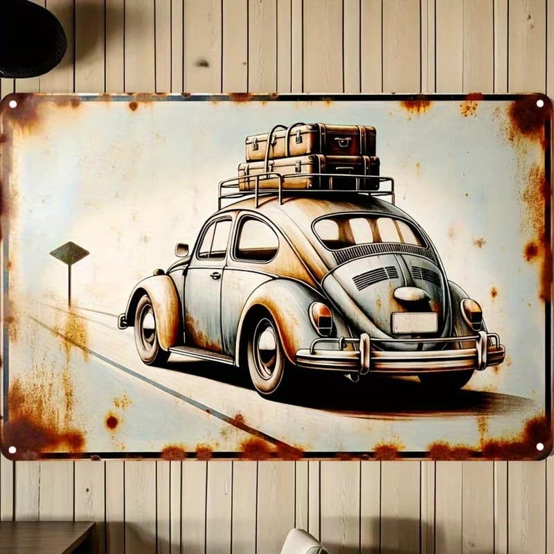 Targa in Metallo Vintage per Parete - Insegna Retrò in Ferro con Design a Pacchi da Bagaglio, Decorazione Rustica per Casa, Garage, Bar, Caffetteria o Sala Relax