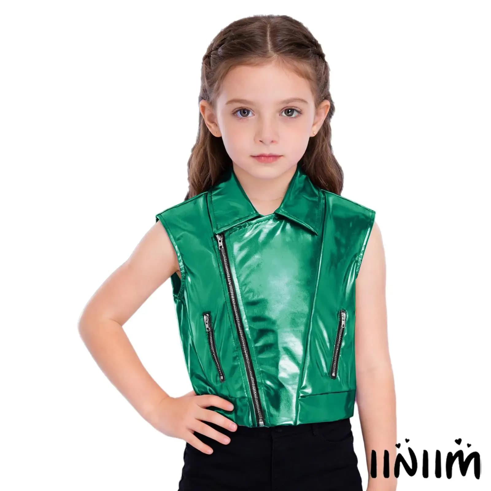 Giacca Metallica per Danza Jazz per Bambini e Bambine, Gilet Sportivo Senza Maniche, Cappotto per Danza Hip-hop e Street Dance, Abbigliamento per Feste e Spettacoli