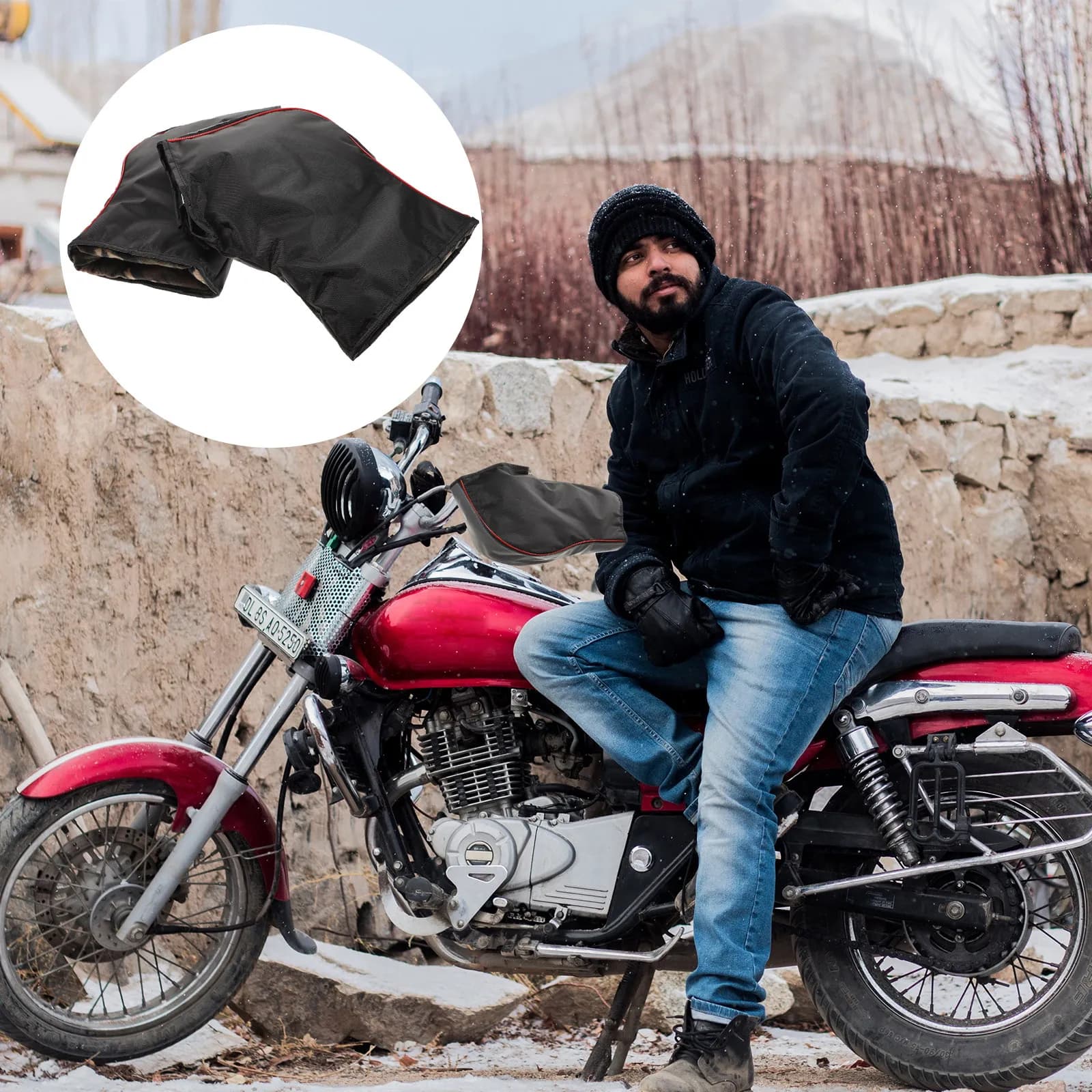 1 paio di guanti invernali per manubrio da moto, guanti da equitazione in tessuto Oxford con strisce riflettenti per motoslitta, ATV, freddo