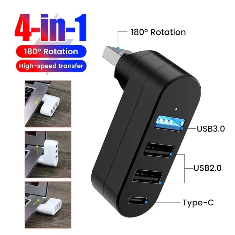 USB 3.0 Hub Splitter 180° Rotatable USB Multiple Expander USB High Speed Data Transfer For Computer Laptop MacBook Accessories
