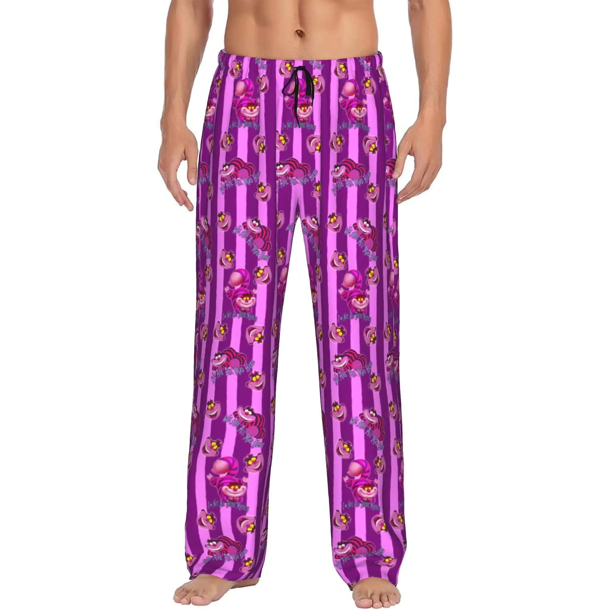 Custom Print C-Cheshire Anime Cat Pajama Pants Men Sleep Sleepwear Bottoms with Pockets
