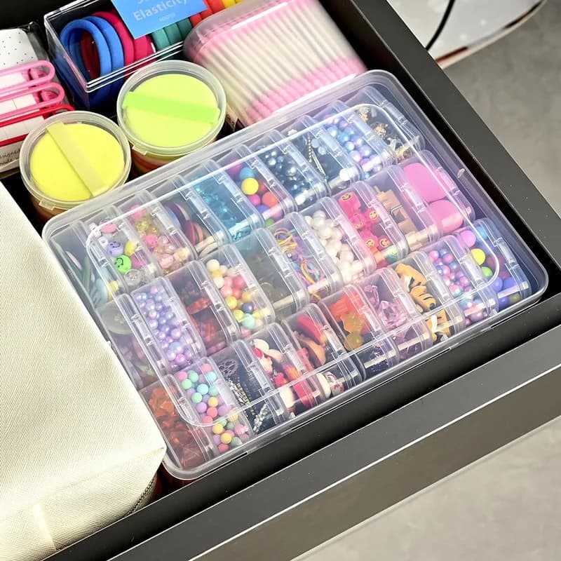 30 Grid Transparent Plastic Storage Box, Stackable Organizer With Sticker, Container For Beads, Jewelry, Crafts And Home Orga