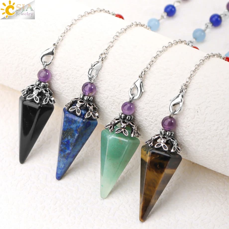 CSJA 7Chakra Pendolo spirituale Dowsing Divinazione Reiki Pietra naturale Cono di cristallo Ciondolo Indovina Esoterismo Penduli H343