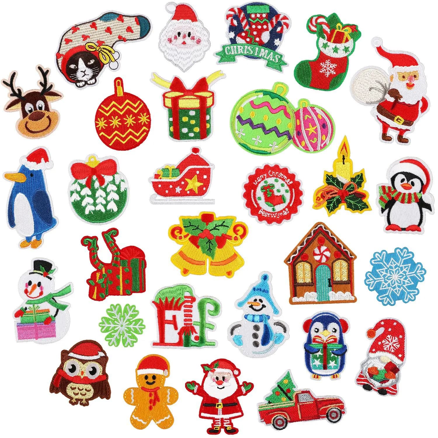 Accessori per indumenti con logo ricamato, adesivo in stoffa per badge, toppe natalizie con Babbo Natale, trasferimenti termoadesivi per borse per abbigliamento