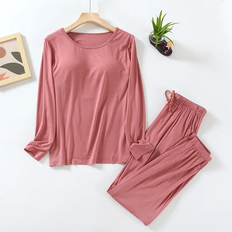 Fashionable pajamas comfort 2 pieces with pectorals for women Spring Autumn New long sleeve female pajamas