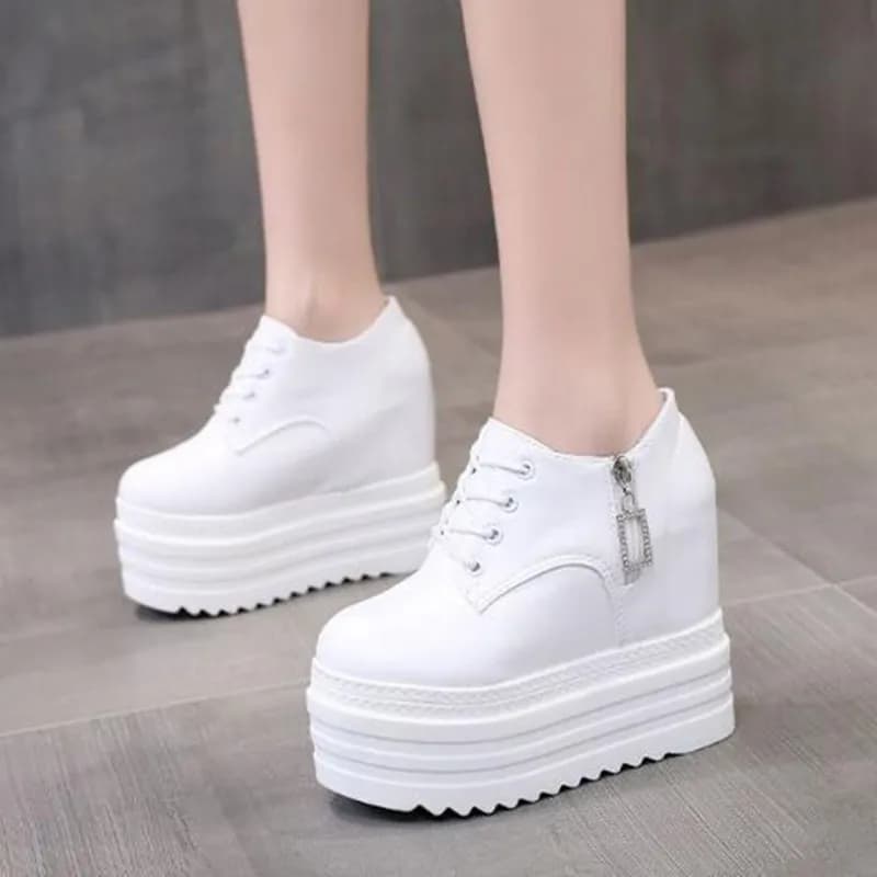 New Autumn Women High Platform Shoes Height Increasing Casual Shoes 12 CM Thick Sole Trainers Breathable Shoes Women Sneakers