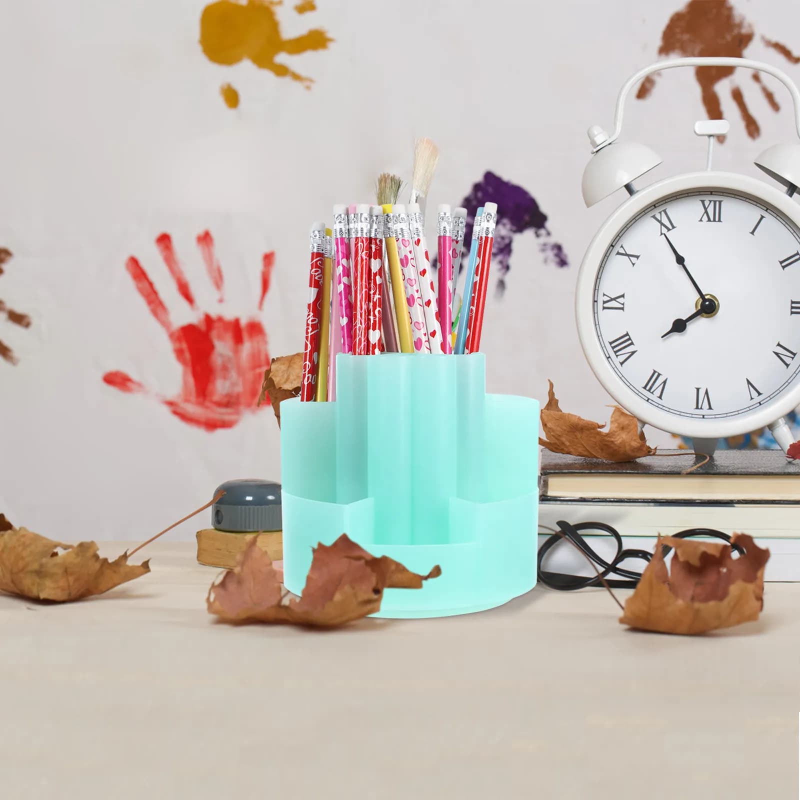 Organizer da Scrivania Girevole a 360 Gradi, Portapenne Elegante con Design a Quattro Foglie, Organizzatore Compatto per Cancelleria da Scrivania