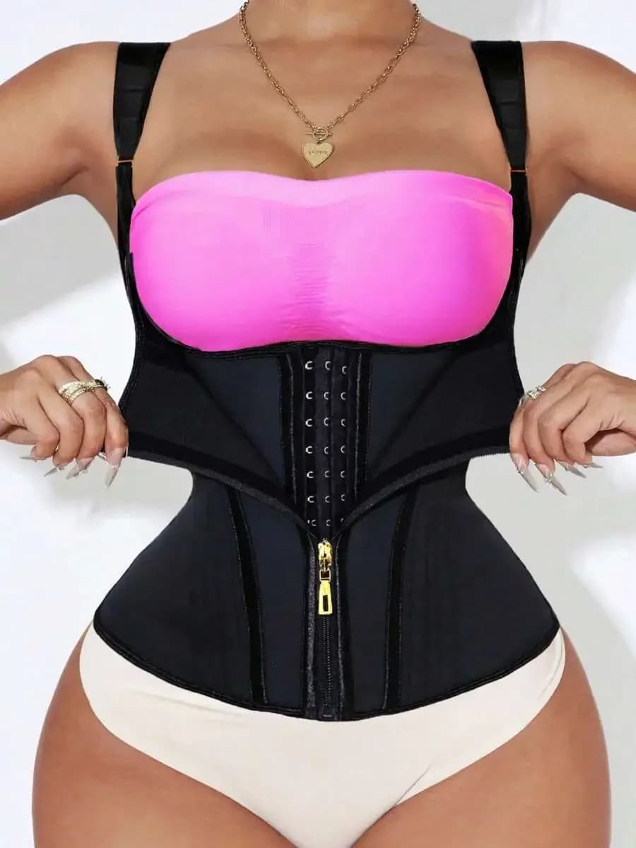 1pc Adjustable Zipper Waist Trainer, Double Compression Waist Belt With Steel Boning
