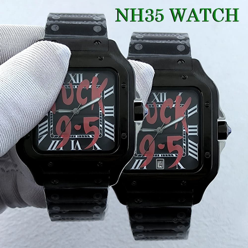 Orologio NH35 Square Roma Orologio automatico da uomo nero con fibbia pieghevole Bracciale con movimento NH35 NH36
