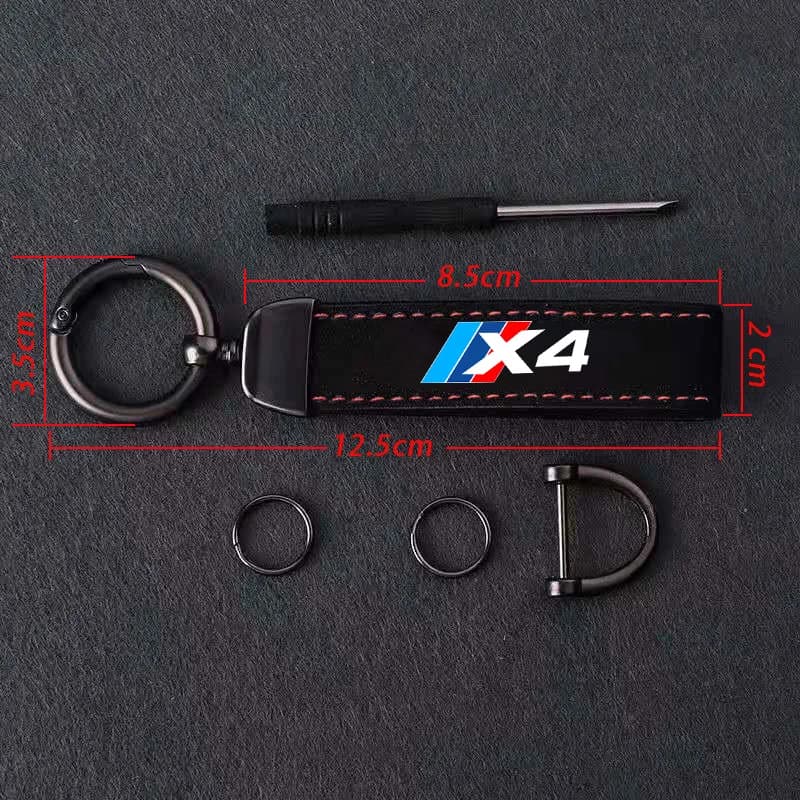 Scamosciata Leather Keyring for BMW X4 X3 X2 X1 X5 X6 E60 X7 E30 E36 E39 E46, Keyring with Horse Iron Buckle, Car Keys Pendant