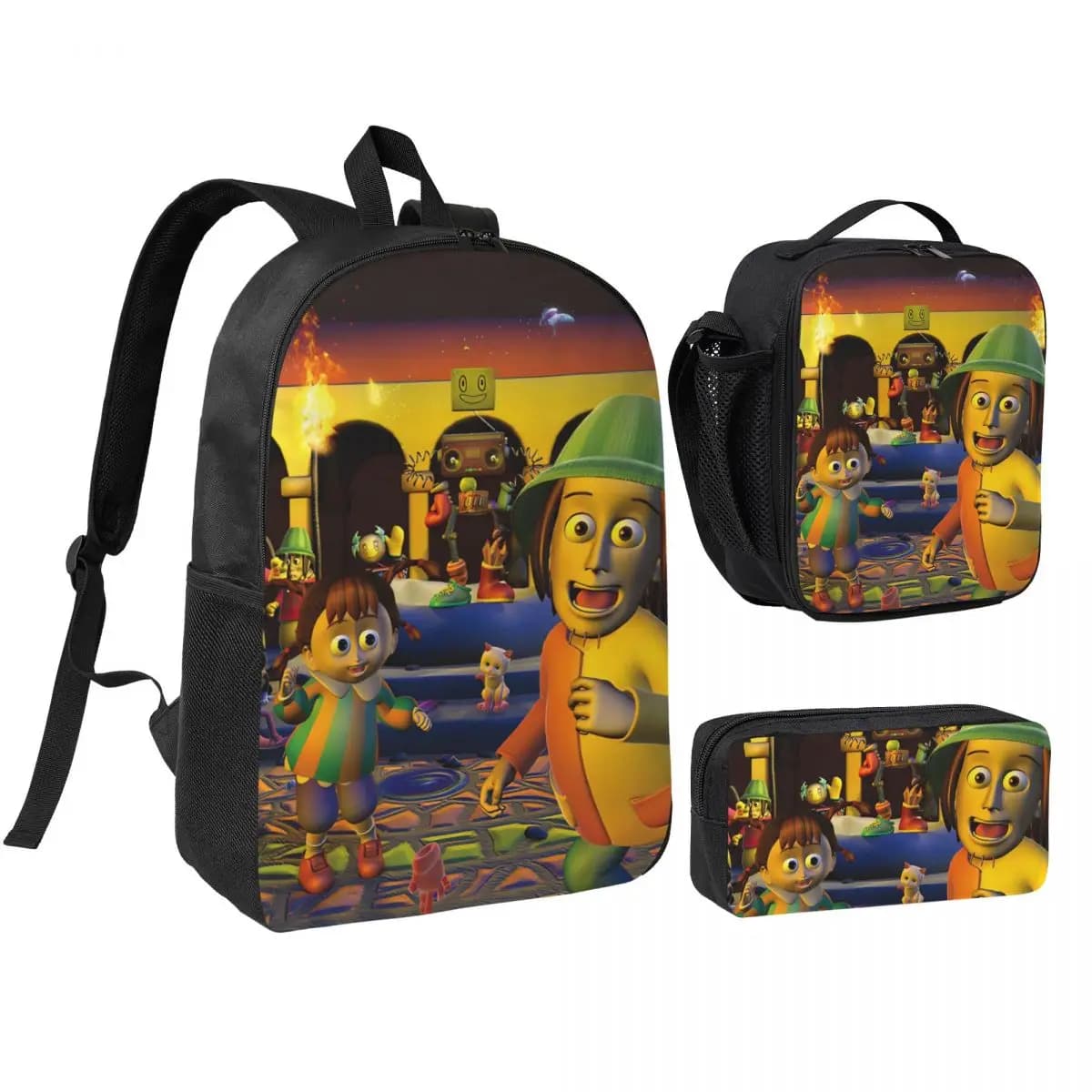 Mr.Stain On Junk Alley Backpack Lunch Box Pencil Boxes for Boys Girls Backpacks Schoolbag Bookbag Set