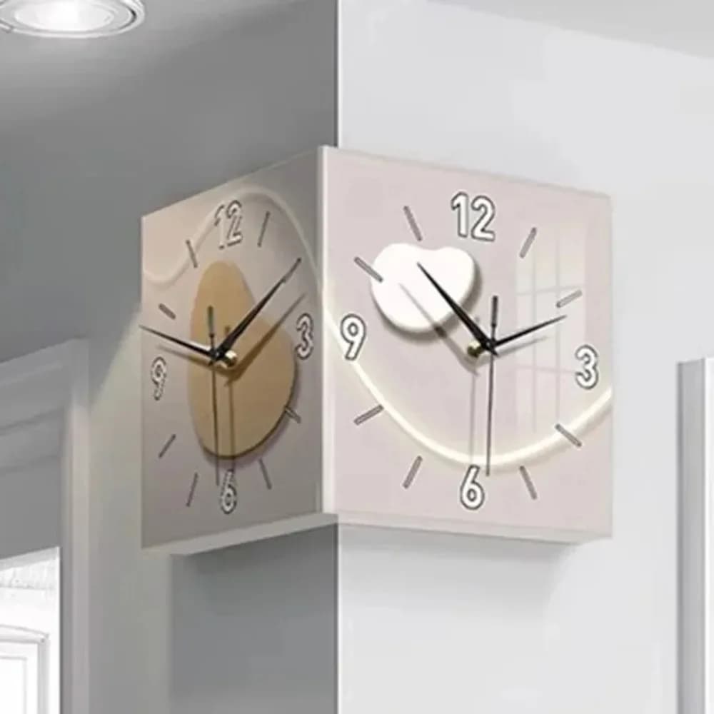 Orologio da parete luminoso a LED su due lati ad angolo moderno e di lusso, luce notturna per soggiorno, decorazione domestica creativa silenziosa