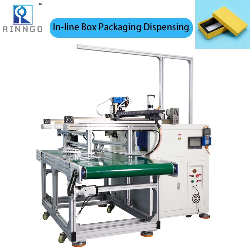 Linear Desktop 3 Axis Automatic Pur Water Based Sponge Fric Cardboard Box Hot Melt Dispensing Glue Machine With Conveyer Belt