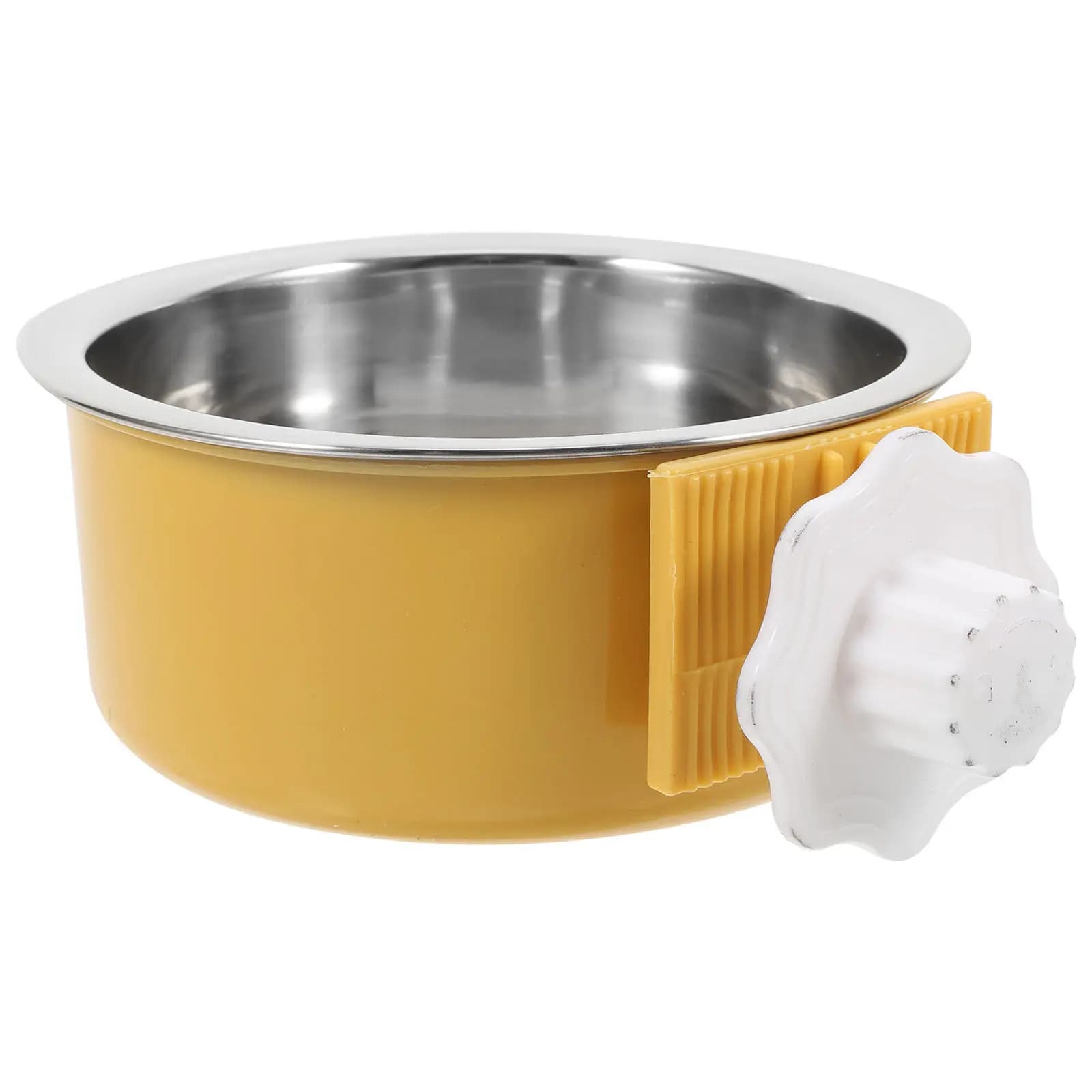 Clip-on Yellow Stainless Steel Hanging Pet Bowl for Crate Cage Feeding Dog Water Rabbit Food Bowl Small Animal Feeder