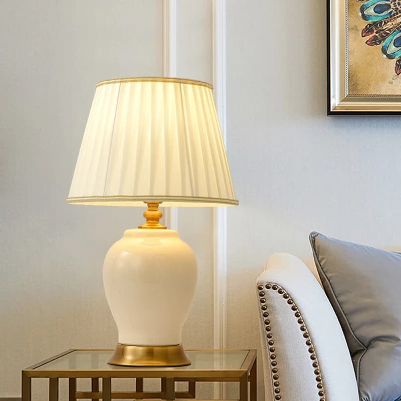 Lampade da tavolo in ceramica contemporanea Stile americano Soggiorno Camera da letto Comodino Studio Hotel Paralume in tessuto Luci da scrivania decorative