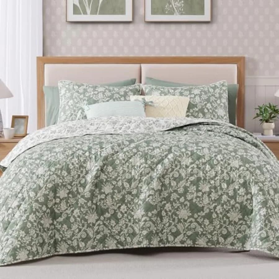 Set Copriletto Floreale Reversibile Leggero e Traspirante per Tutte le Stagioni, Morbido Copriletto Trapuntato con 2 Pezzi