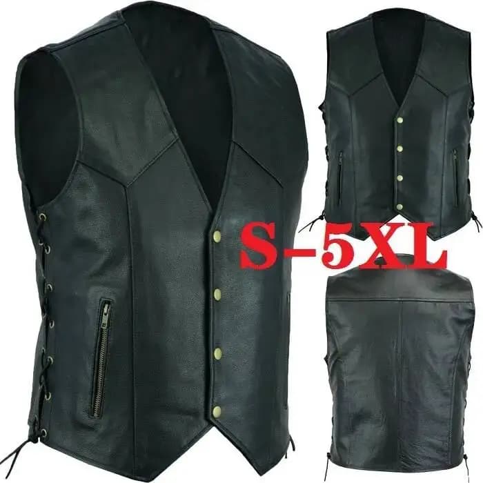 V-neck Vest Men's Single Leather Breasted Side Zipper Strap Short Sleeveless Top