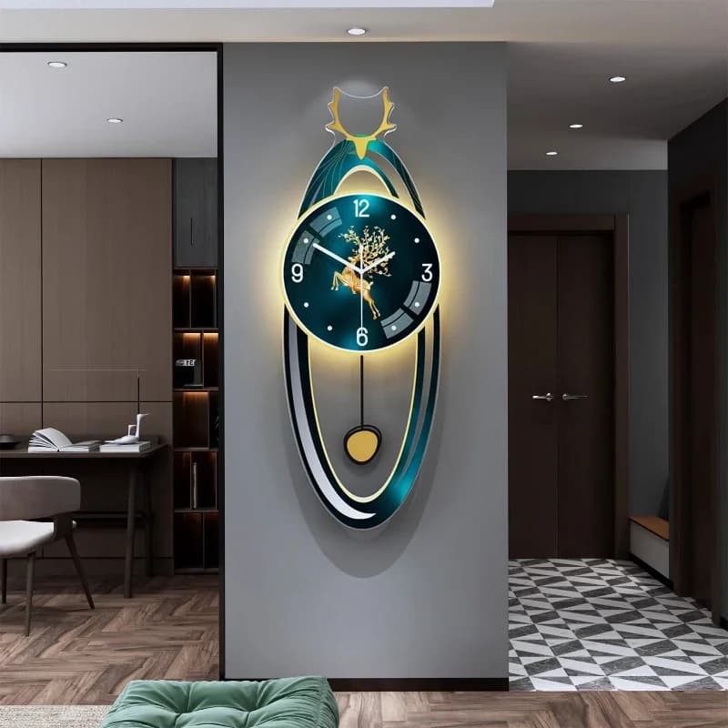 Orologio da Parete Illuminato Europeo, Design Nordico Unico con Pendolo Silenzioso, Lussuoso e Moderno, Decorazione Murale