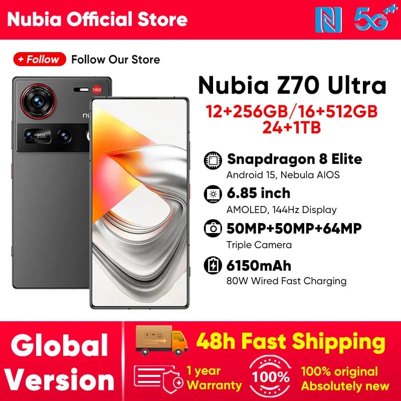 Nubia Z70 Ultra 5G Smartphone Snapdragon 8 Elite Processore 6.85' 144Hz Display AMOLED NFC Versione globale 16GB 512GB